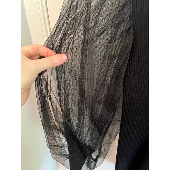 Aqua Chiffon Balloon Sleeve Sweater Black Women's S Double Sheer Shirt Blouse - Picture 8 of 13